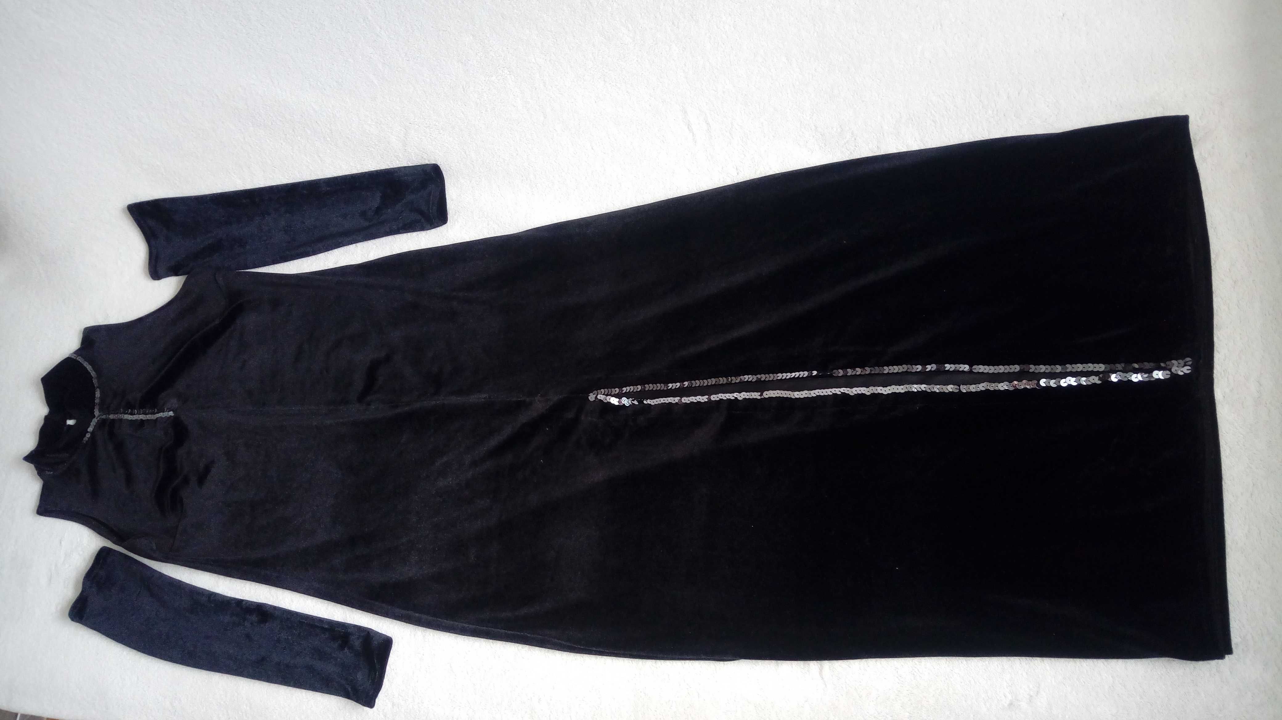Czarna aksamitna sukienka z weluru z cekinami ŚWIĘTA / SYLWESTER