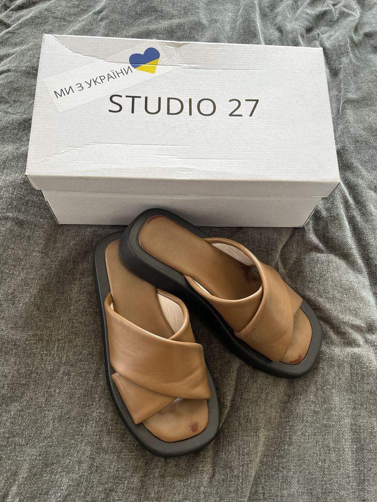 studio 27 shoes 40 розмір 26 см шлепанці босоніжки шкіра танкетка