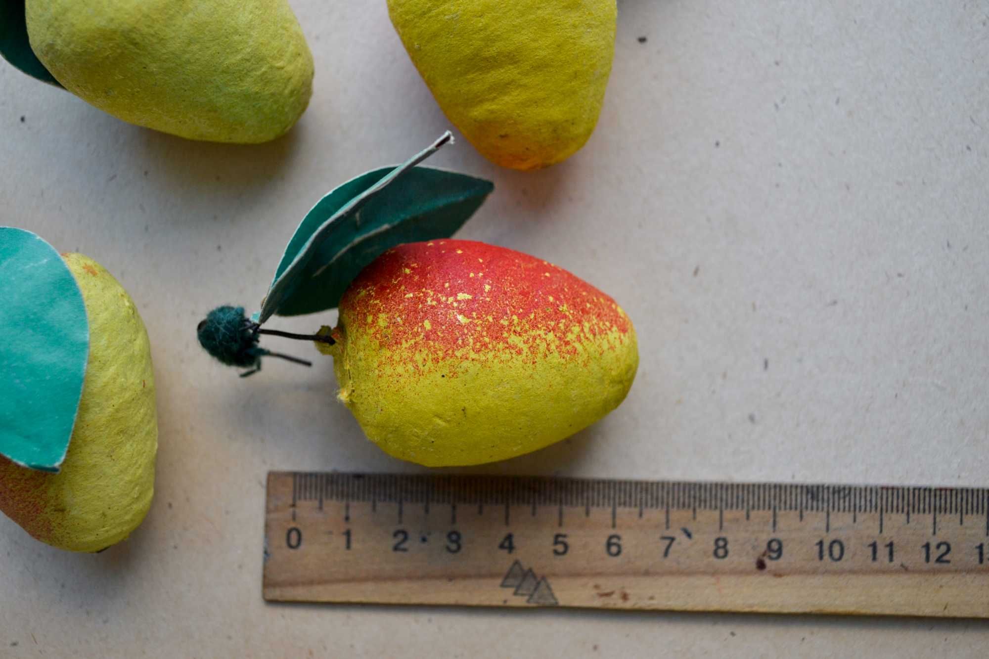 Елочные игрушки вата, 4 фрукта с листиками СССР