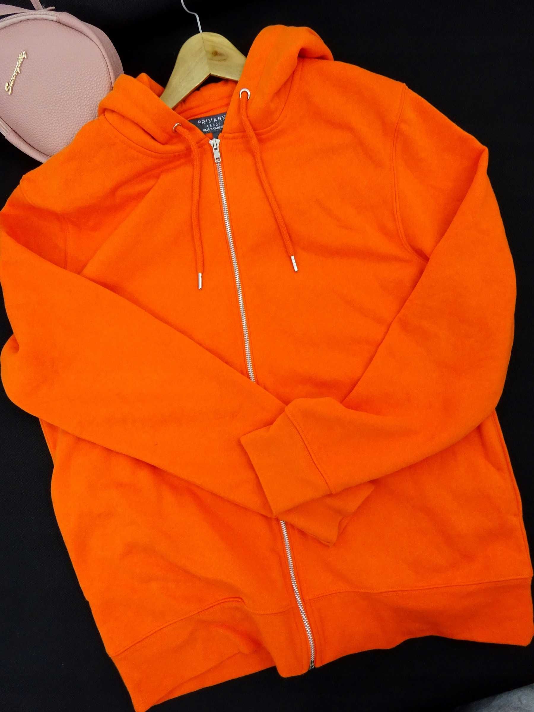 BE66 wiosna dresowa bluza damska rozpinana kaptur neon pomarańcz 42 XL