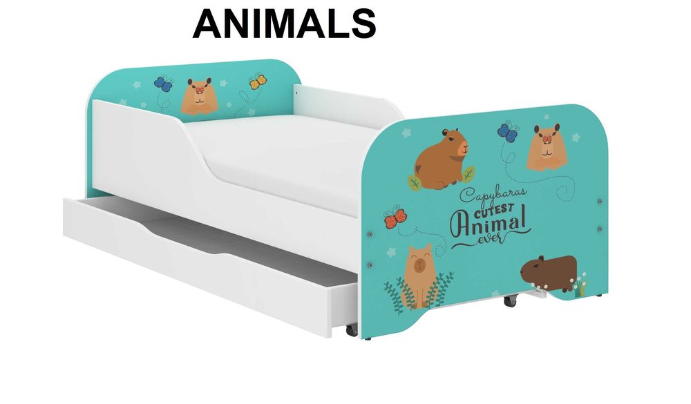 Łóżko MIKI kapibara dla dziecka 160x80 + materac + szuflada, wzory