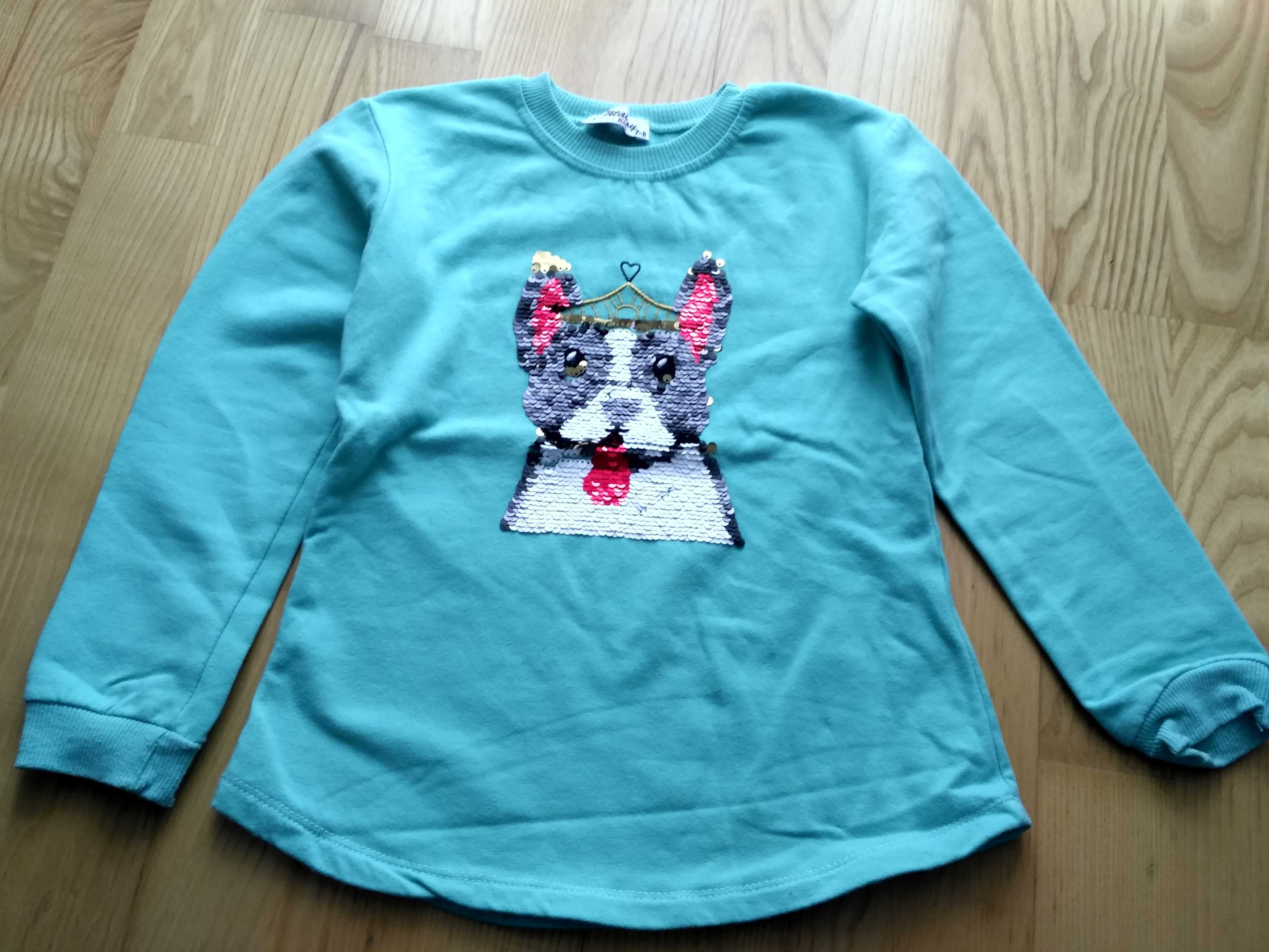 Sweter bluza z długim rękawem ciepła pies cekiny 110/116 gruba