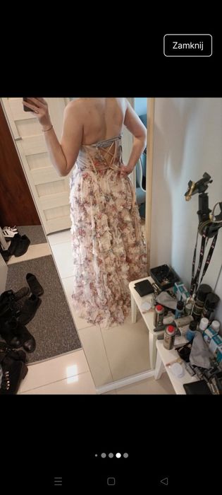 Sukienka maxi kwiaty 3d gorsetowa długa sesja wiosenna kwiaty