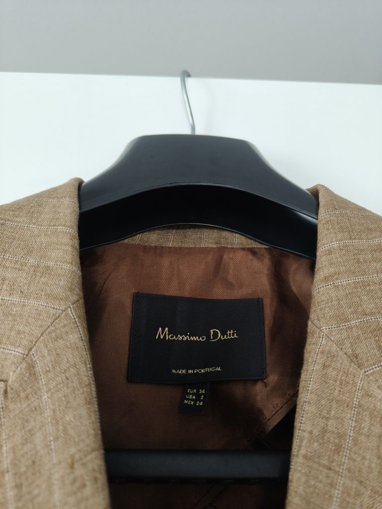 Marynarka Massimo dutti 36 S brązowa beżowa lniana w paski