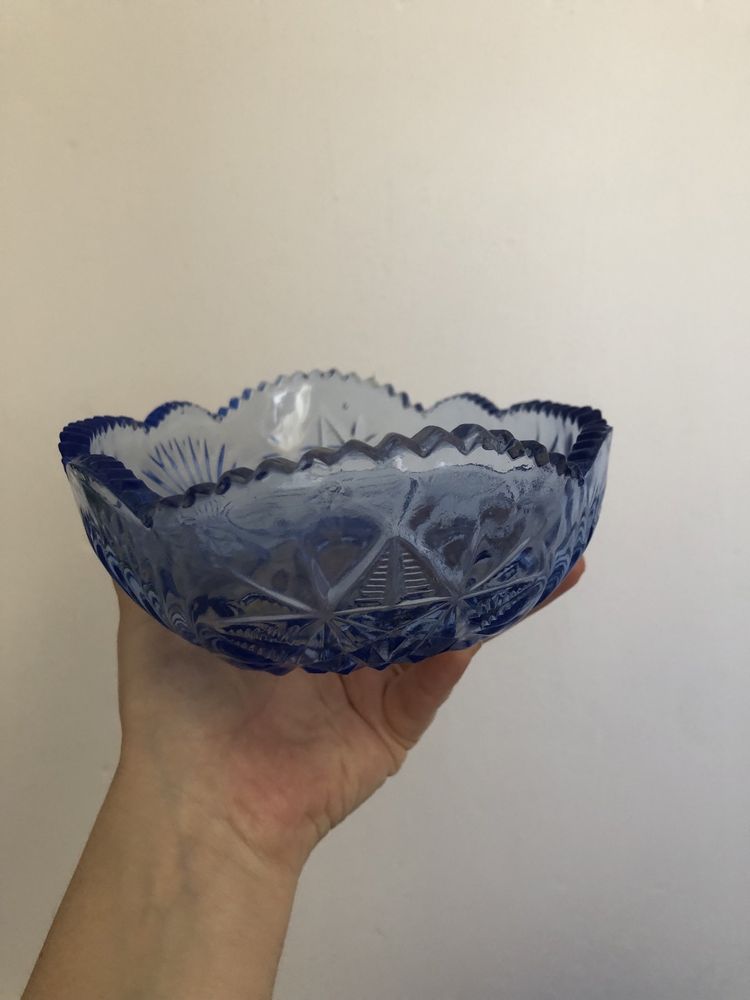 Błękitny kobaltowy półmisek żardiniera Ząbkowice seria Verre Brillant