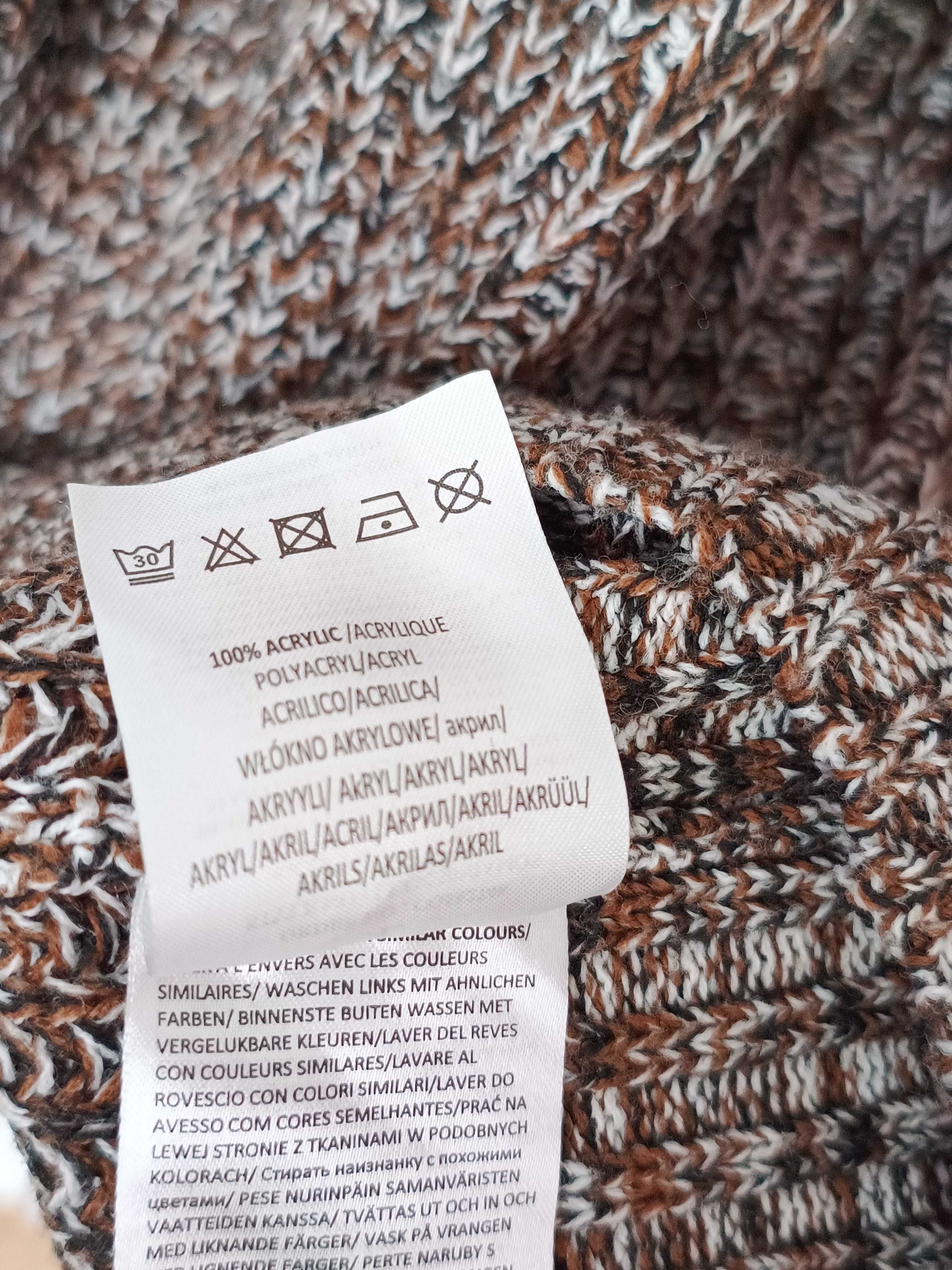 Brązowy czarny sweter kardigan dzianinowy Brave Soul 40 L oversize