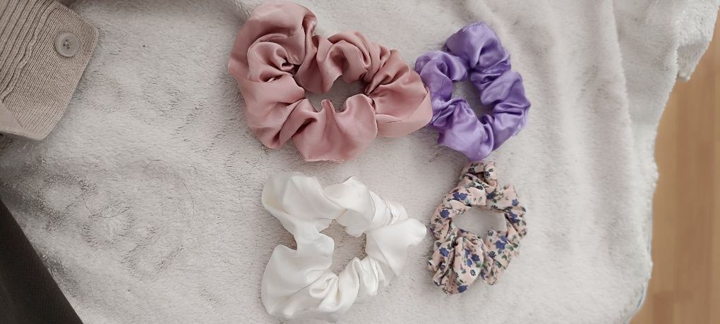Conjunto de 4 Scrunchies de Chiffon Neon Vintage - Elásticos cabelo