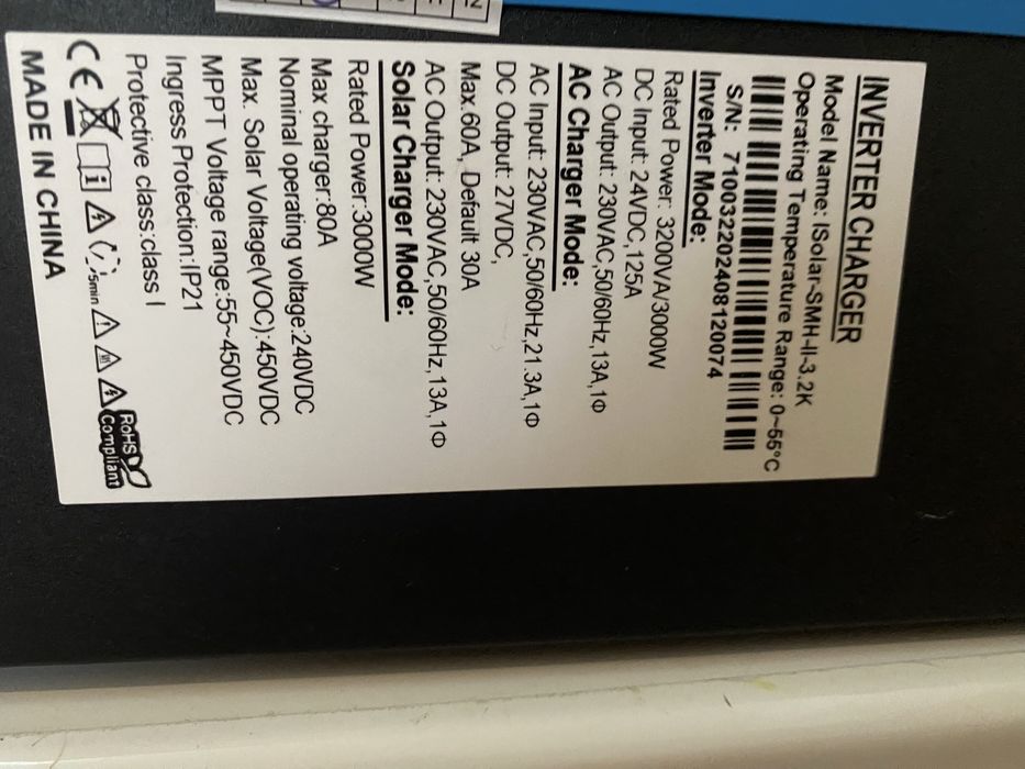 Гібридний інвертор 3200 вт вхідна напруга 24В