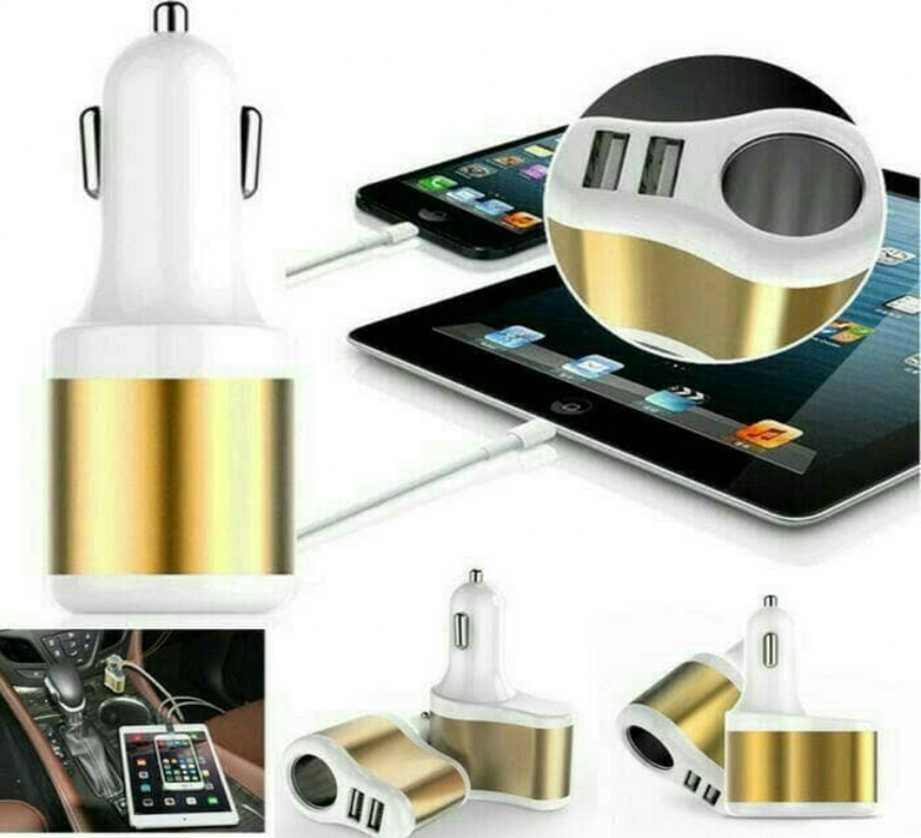 Ładowarka Samochodowa 2 Porty USB Z Gniazdem Zapalniczki 12/24 V