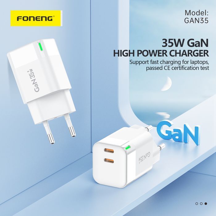Foneng Ładowarka Sieciowa Gan35 Gan - 2Xtyp C - Pd 35W 3A Biała