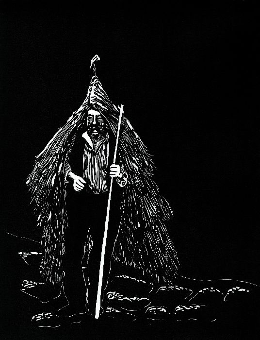 Linogravura gravura linóleo "Corucho" original assinado arte desenho