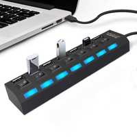 USB 2.0 HUB устройство на 7 портов с выключателями и подсветкой Чёрный