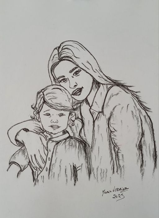 Ilustração por fotografia 30x40cm/carvão/azul cobalto/aguarela