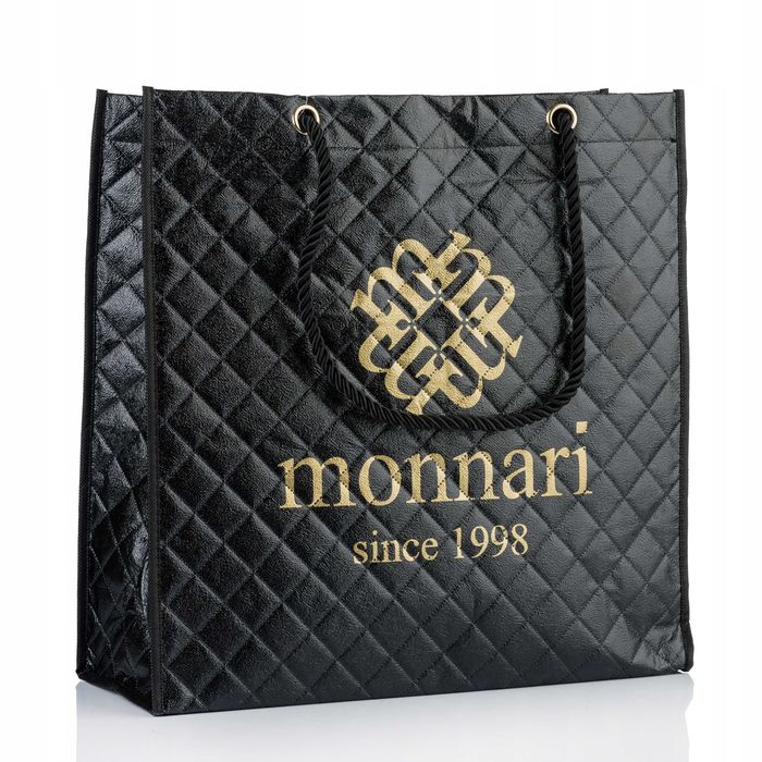 Monnari pakowna torba damska na zakupy shopperka czarna materiałowa!!