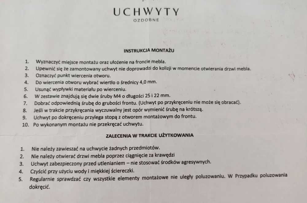 Uchwyt meblowy liść miłorzębu NOWY + śruby