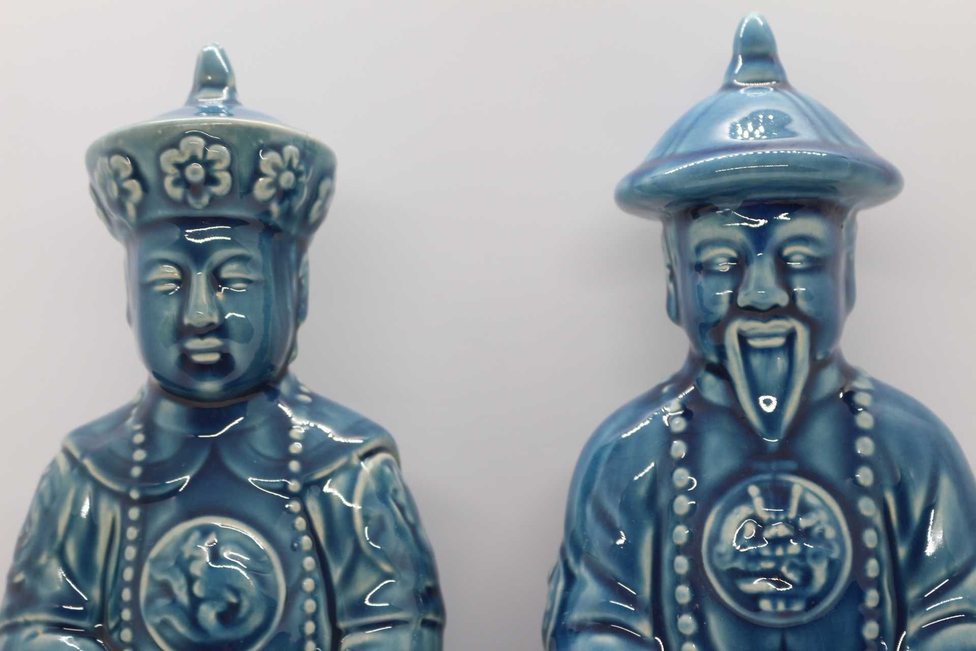 Par de Dignatários Esculturas Porcelana Chinesa Azul XX 30 cm