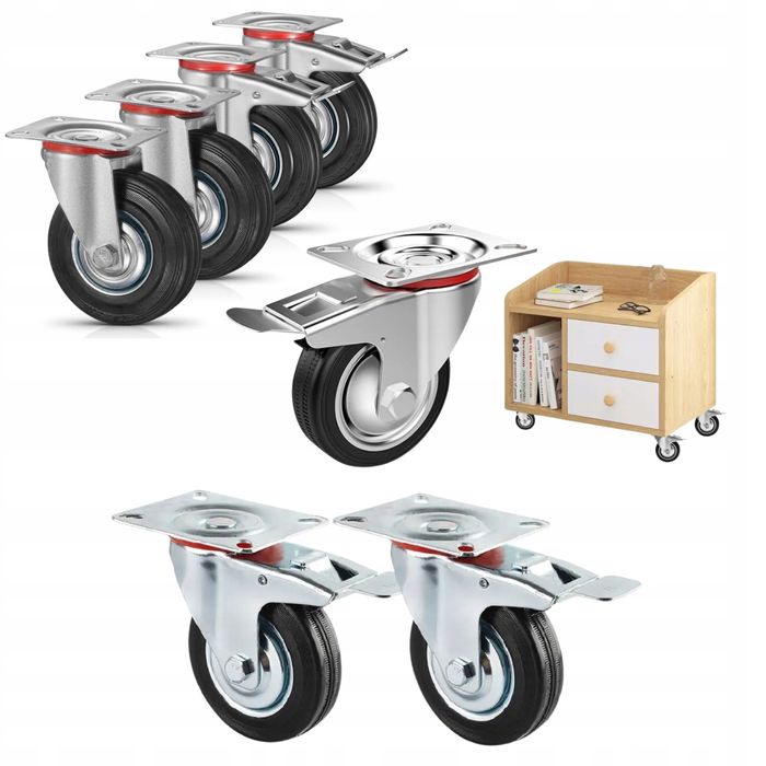 Jezdne Koła Zestaw Obrotowe Koła 300 Kg 4 Szt Kółek 125 Mm Z Hamulcem