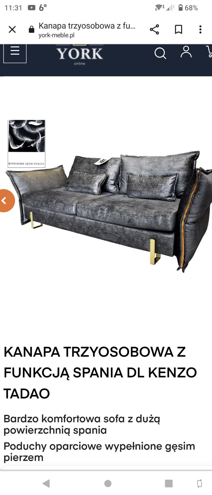 Luksusowa sofa ,kanapa, KENZO Tadao , 3 os,funkcja spania