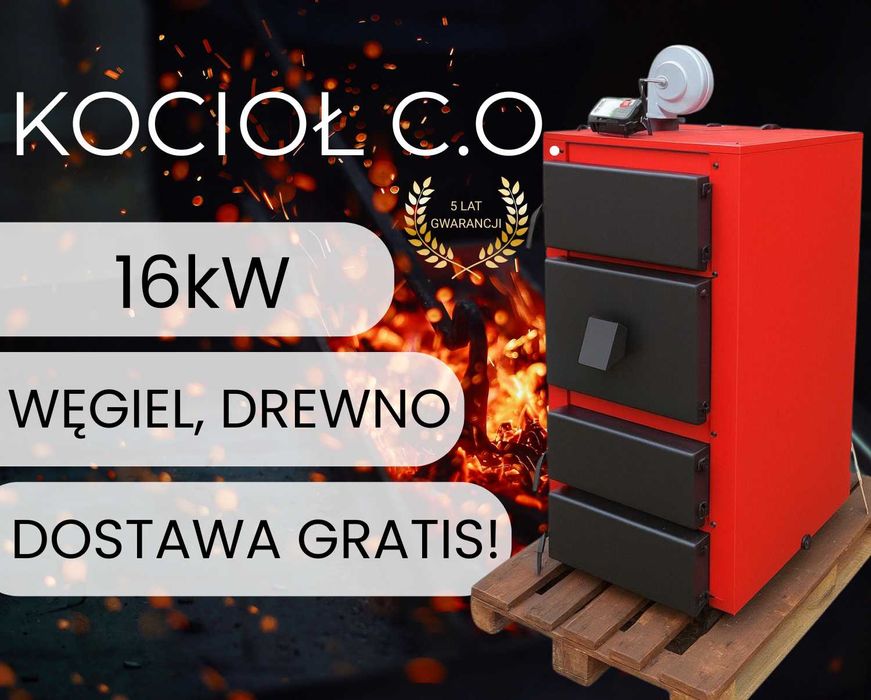 Kotły Kocioł 16kW na Drewno Węgiel - PRODUCENT Piec Zasypowy do 170m2