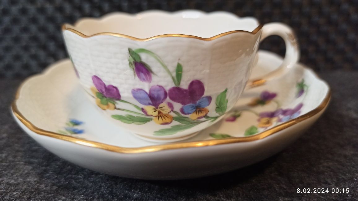 Porcelana Meissen DUO Mokka Miśnia Dekor kwiatowy Kolekcjonerska