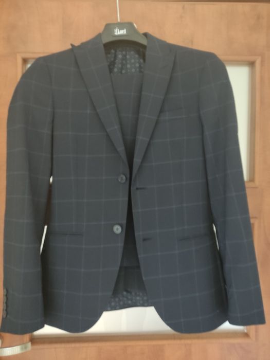 Garnitur granatowy w kratkę męski
