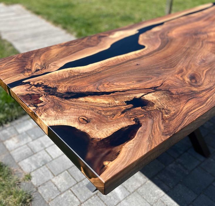 Loftowy stół do jadalni orzech włoski żywica epoksydowa #34