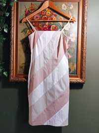 Biała różowa sukienka w paski na ramiączkach beżowa / M 38