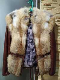 Кожаная натуральная куртка зимняя лиса