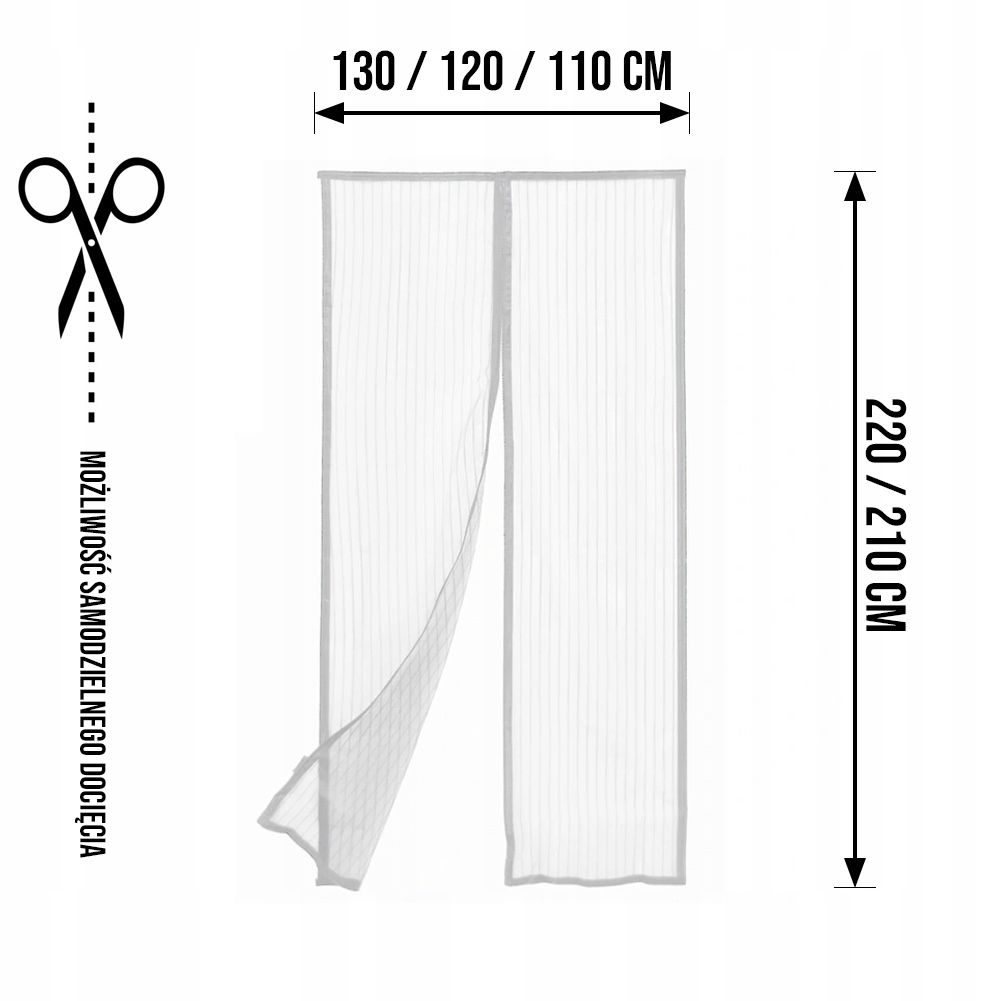 Biała moskitiera magnetyczna 130/120/110 x 220/210