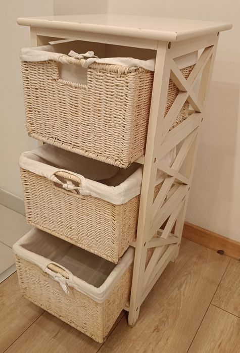 Szafka drewniana wiklinowa z szufladami Biała