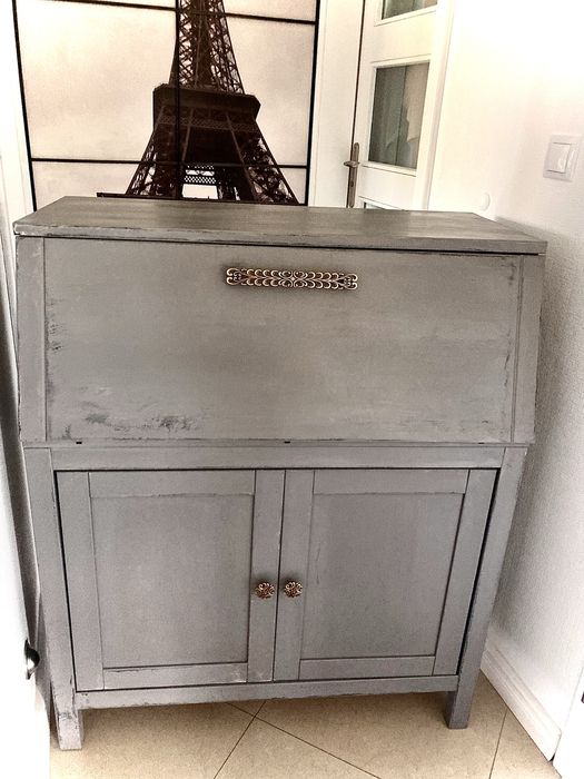 Szaro złoty Sekretarzyk  drewniany biurko  postarzale stylowe