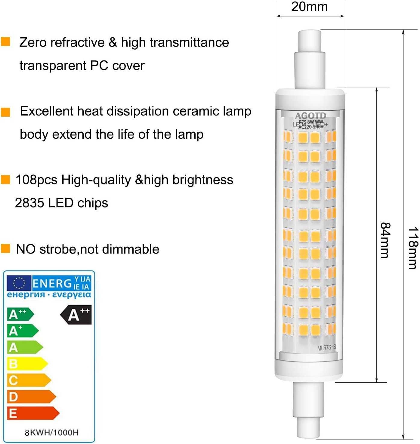 Nowe żarówki LED R7s / 8W / 118mm / 2 szt !1054!