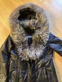 Женская тёплая , кожаная куртка с мехом р - 48