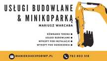 Uslugi minikoparka 1200kg + Wiertnica . Koparko-Ładowarka
