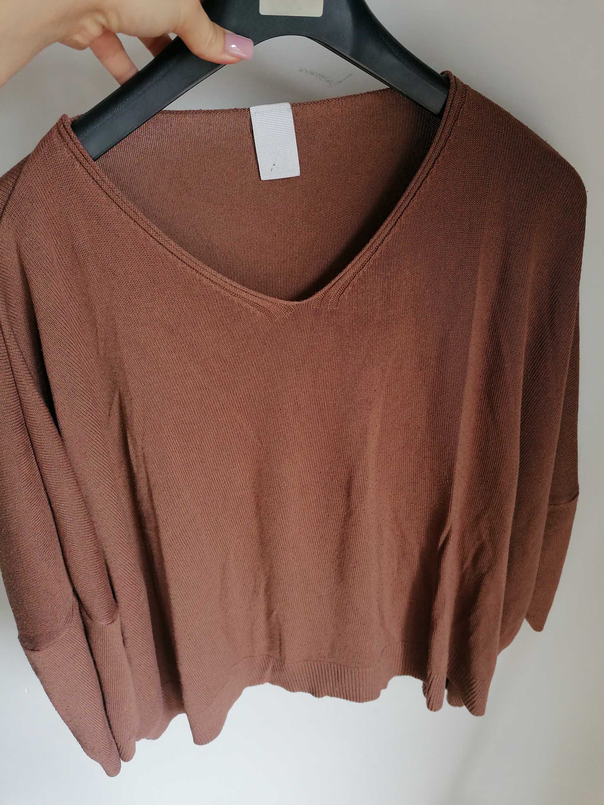 XS sweterek brązowy narzutka oversize Made in Italy