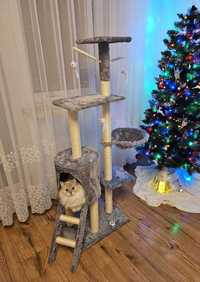 Wysoki szary drapak legowisko dla kota wieża domek drzewko