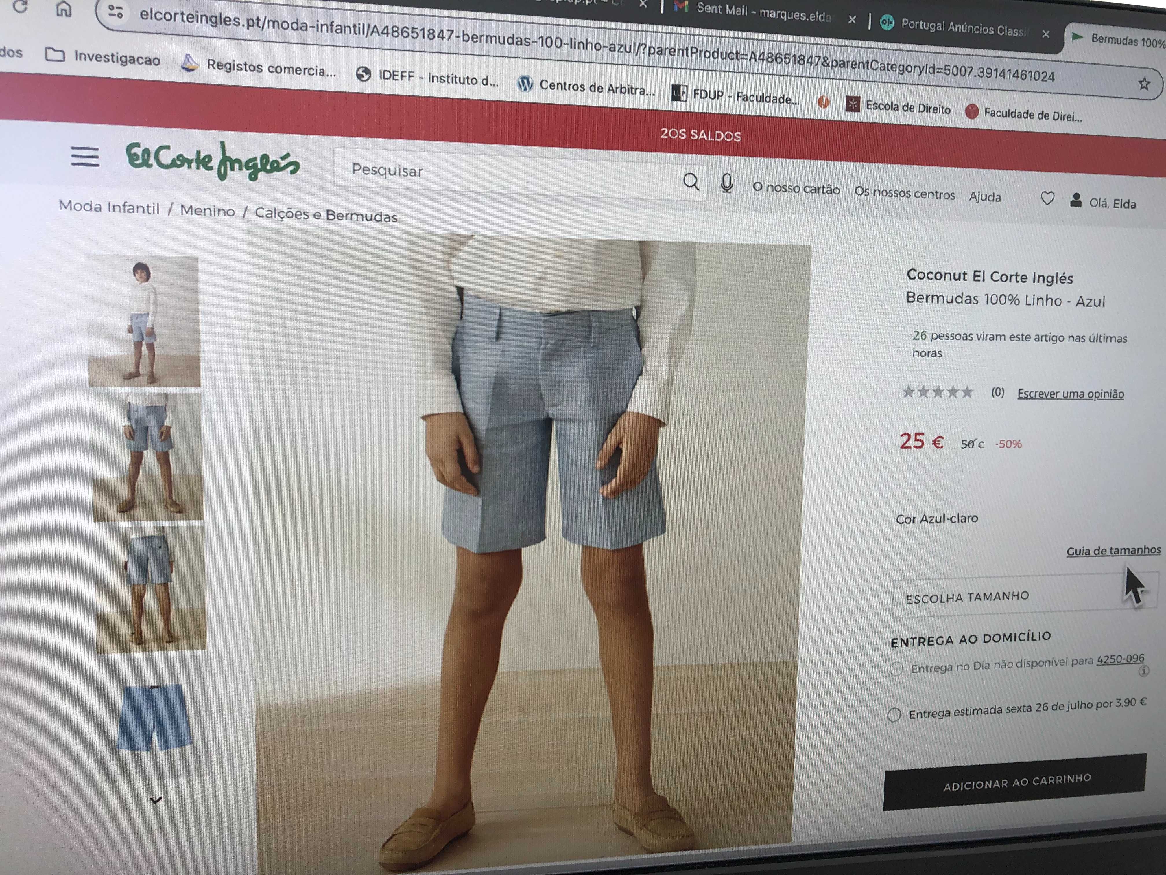 Calção azul céu / Bermudas 100% linho Coconut (TAM 8 anos) (menino)
