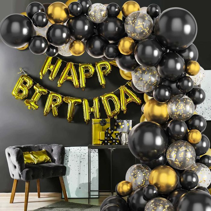 BALONY DEKORACJA 18 50 URODZINY Girlanda Balonów Ścianka Czarno Złota