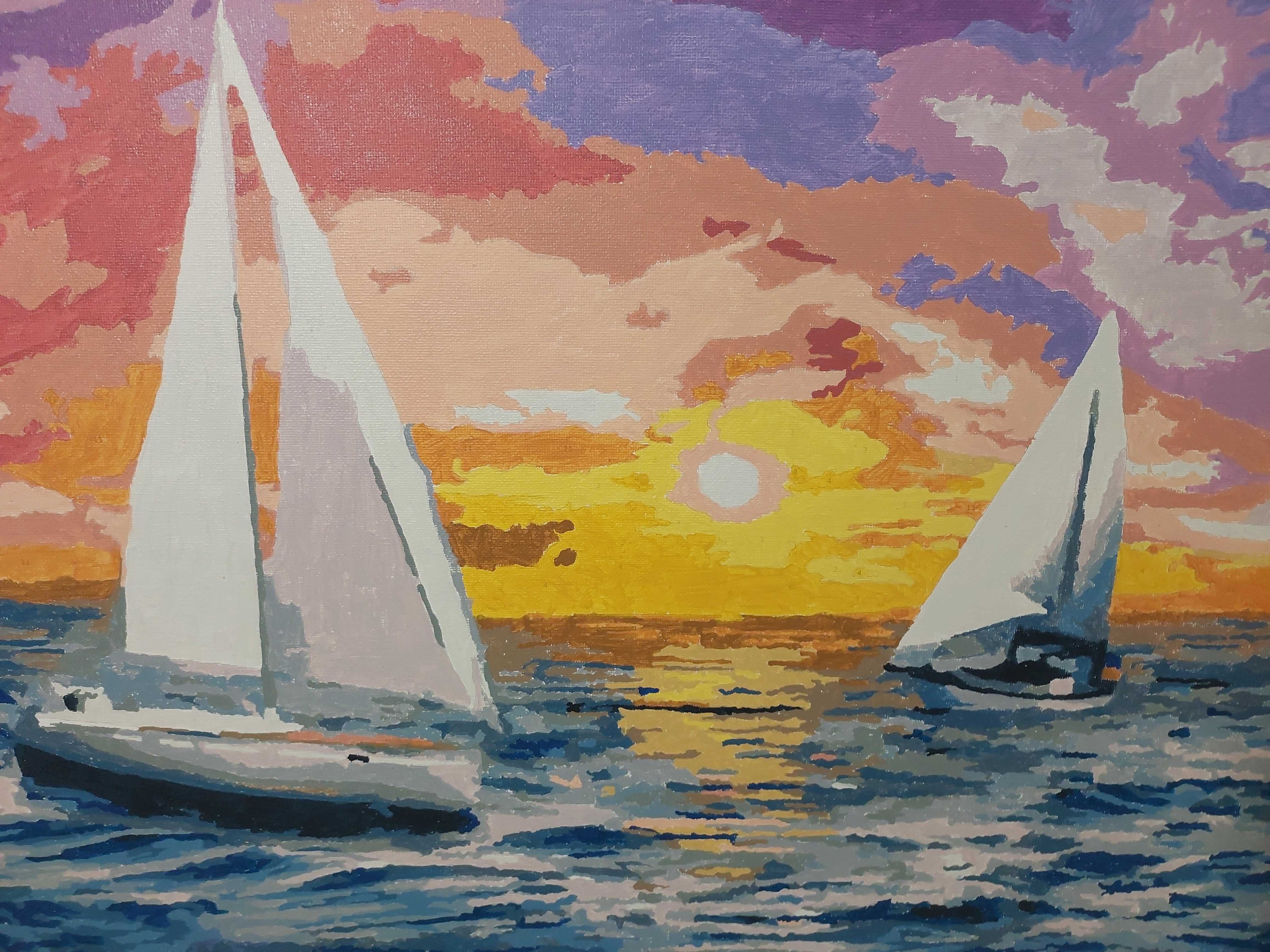 Картина за номерами Яхти у морі на фоні заходу сонця (намальована)