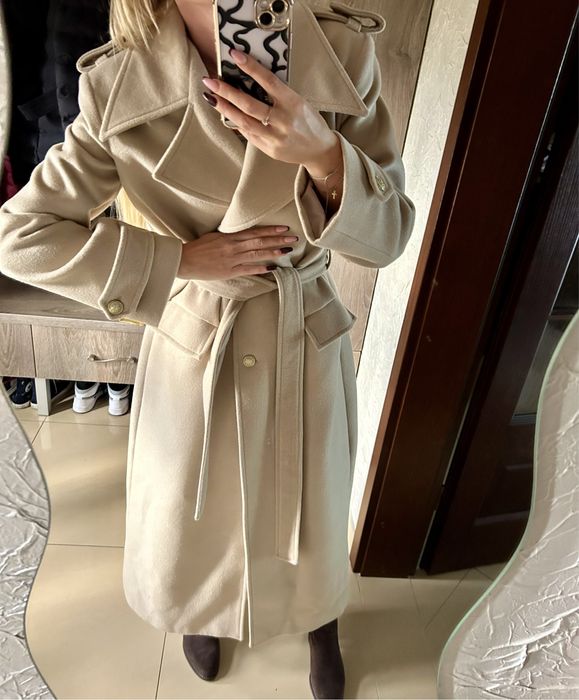 Długi elegancki płaszcz akryl/wełna Lila Lou rozm. 2 (m l)