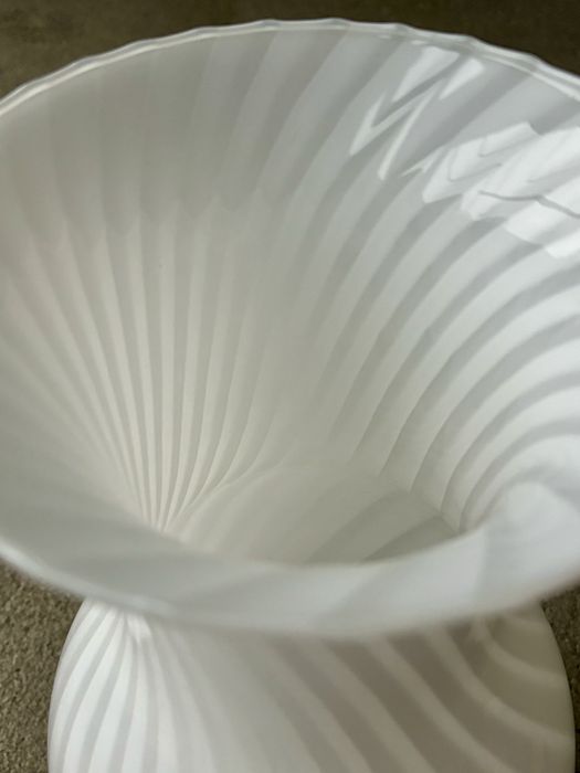 Wielki Piękny Biały Wazon Murano Swirl Venini Unikat Włochy 1970 Mega