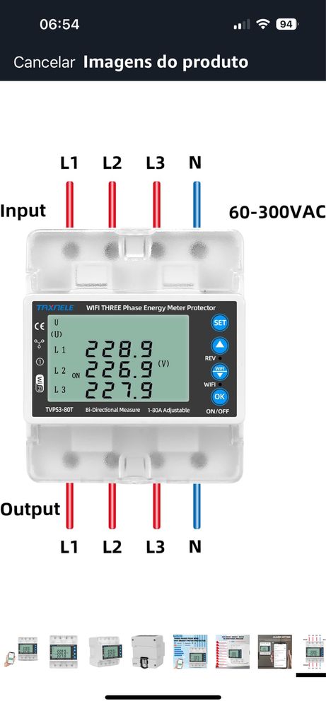 Powermeter/contador trifasico bidirecional wifi