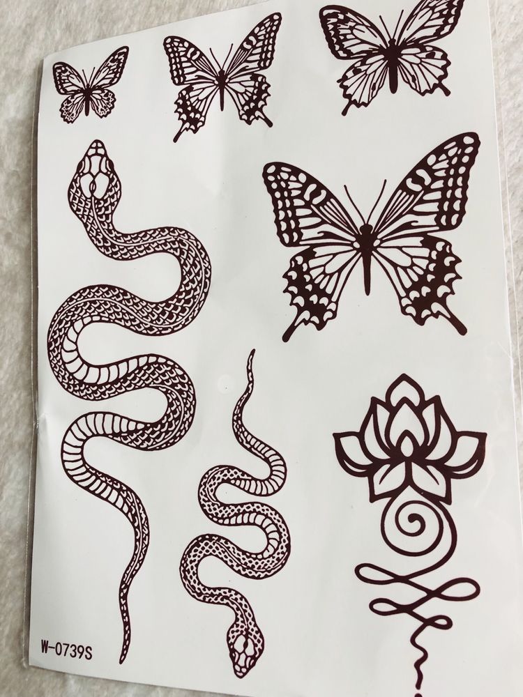 Tatuaż tymczasowy brązowy indyjski Wąż Motyle