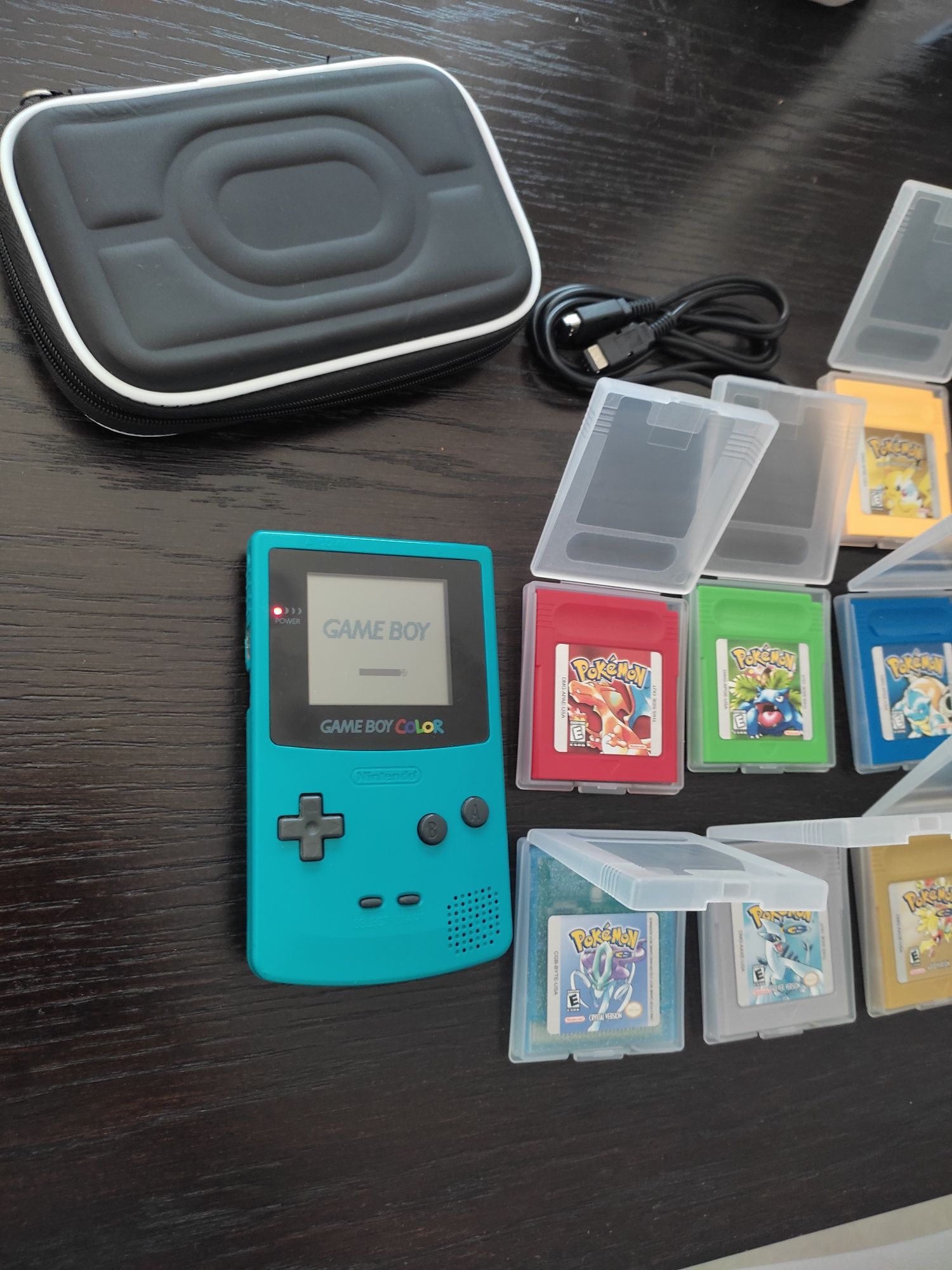 Pack Gameboy color azul com 7 jogos Pokémon cabo link e bolsa