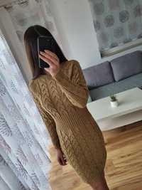 Nowa włoska Beżowa sukienka sweterkowa r. S na długi rękaw