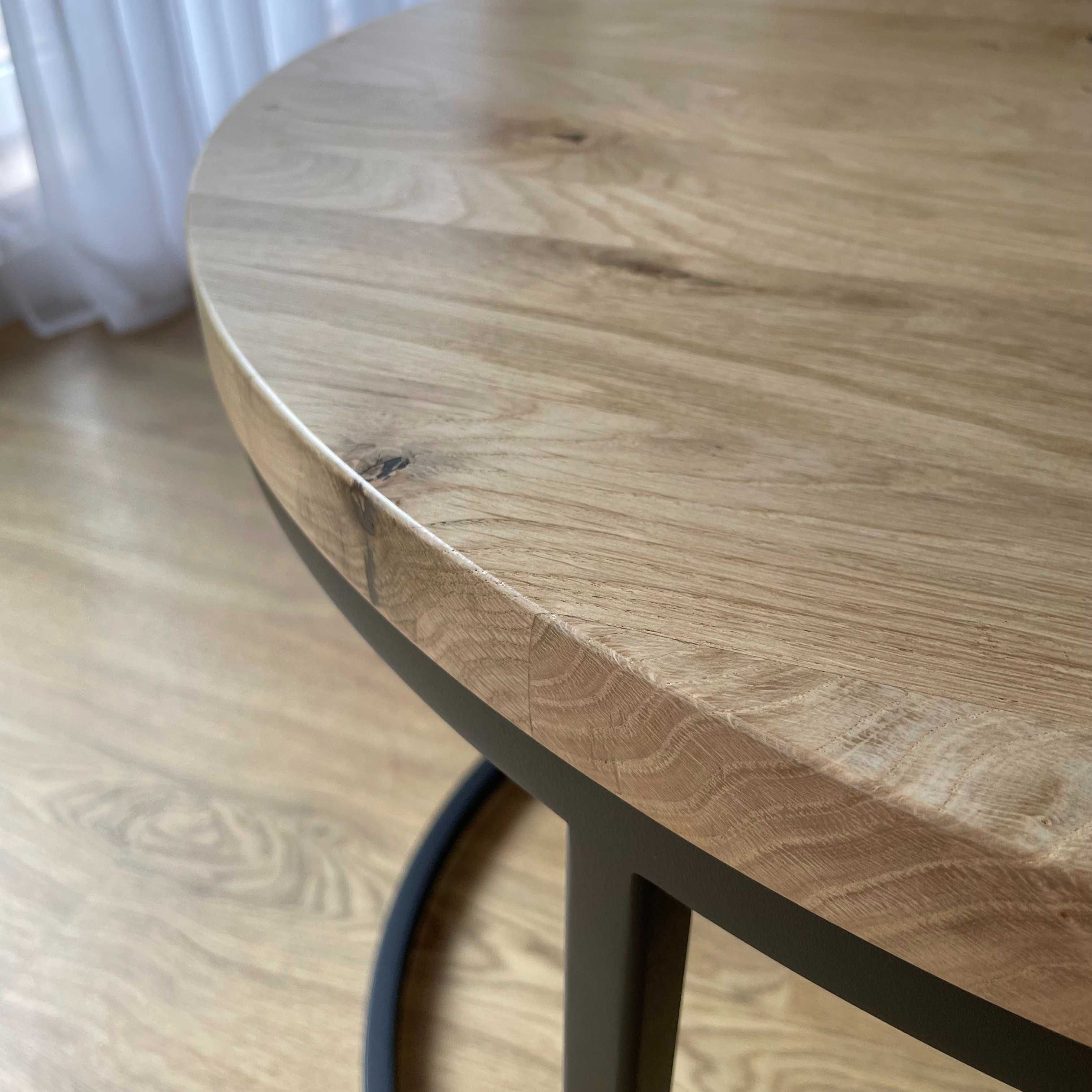 Stolik Kawowy Okrągły Ława 70 Stal Loft Drewno Naturalne Dąb
