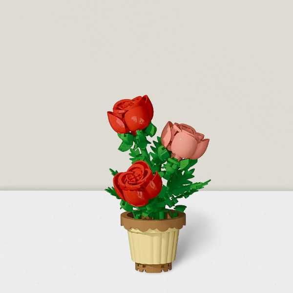 Nowe Klocki Jak Lego Kwiaty Róże w Doniczce 204 Elementów w Pudełku