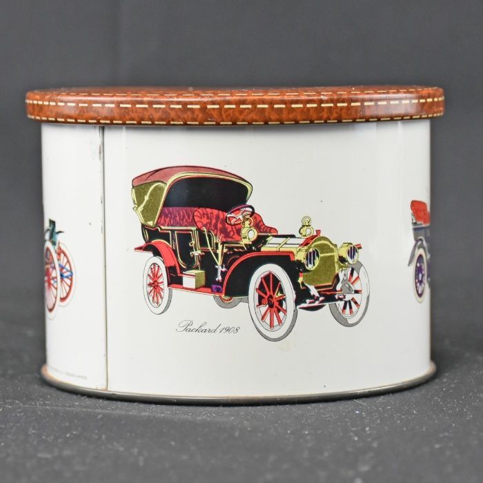 Caixa redonda em metal com 5 bases para copos em plástico