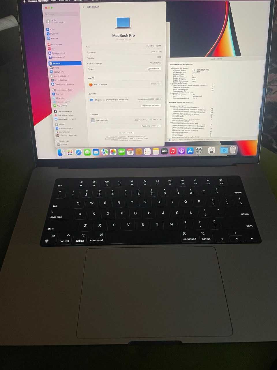 MacBook Pro 16 2021 M1 Pro 16GB RAM 500 GB