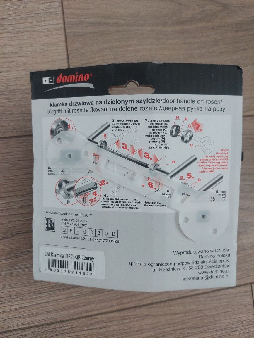 Klamka czarna domino plus rozeta WC